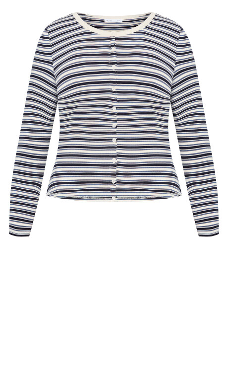 Plus Size Cardi Stripe - Navy Cream Stripe