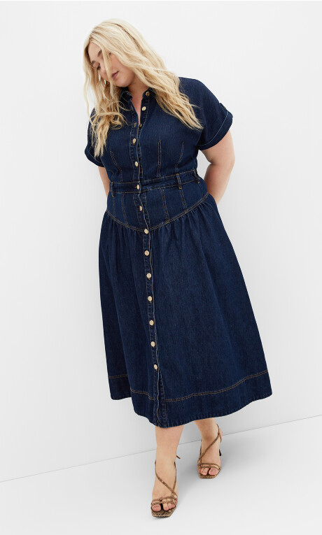 Plus Size DRESS DENIM ARI - DARK DENIM
