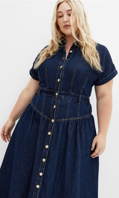 Plus Size DRESS DENIM ARI - DARK DENIM