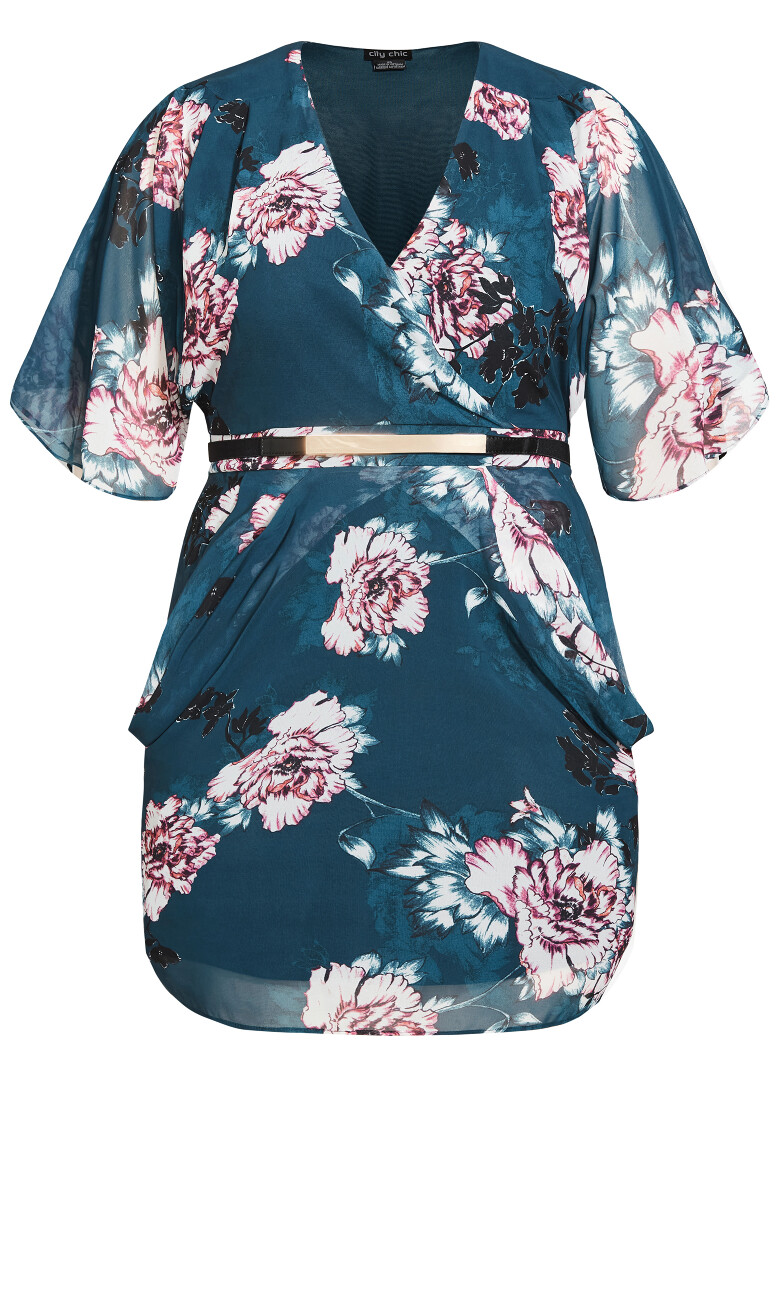 Jade Blossom V-Neck Elbow Sleeve Dress - jade