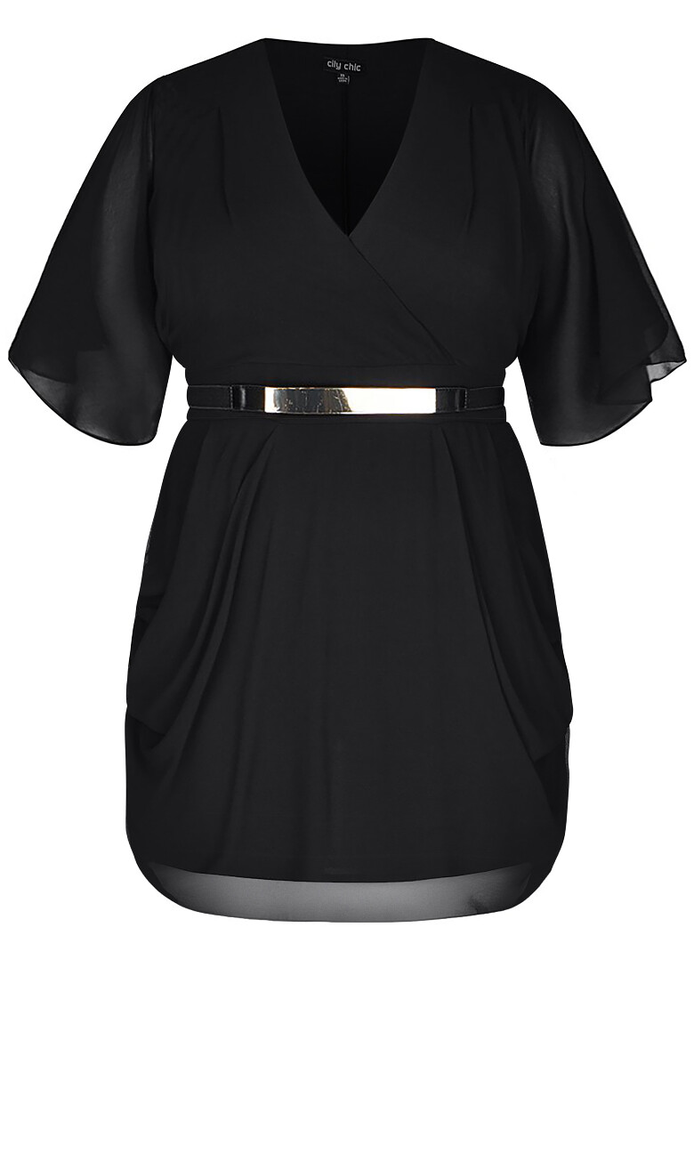 Draped Batwing Sleeves Faux Wrap Dress - black