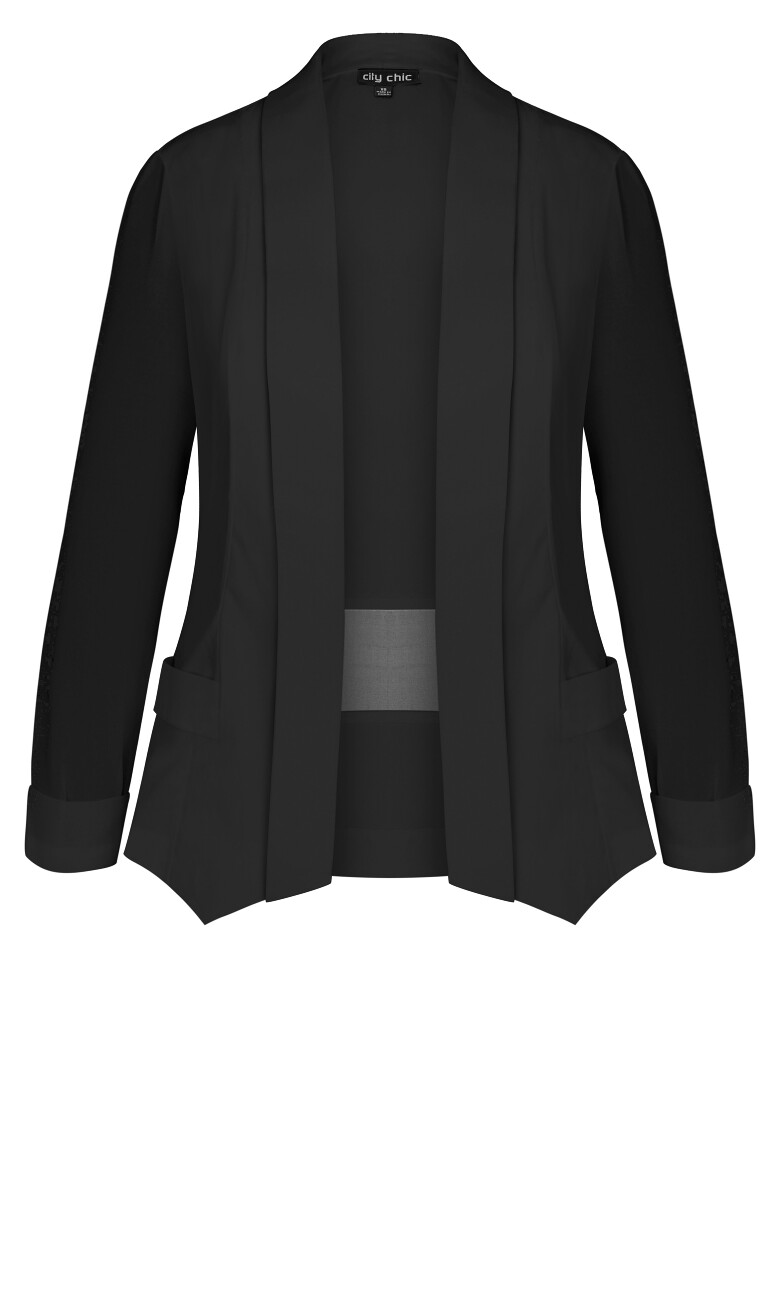 Drapey Sheer Chiffon Blazer Jacket - black