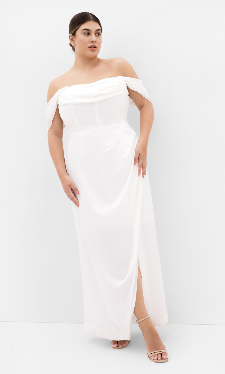Plus Size Forbidden Love Maxi Off Shoulder Dress - white
