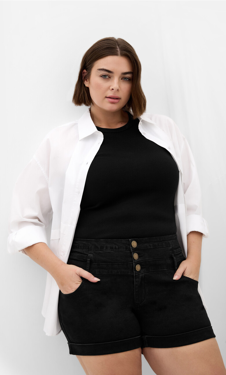 Plus Size Short Hi Waist Short - black