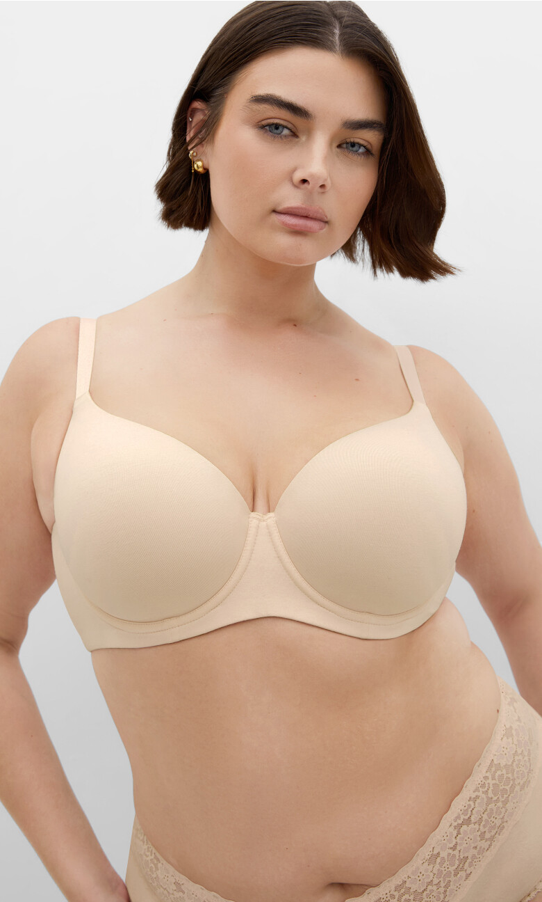 Plus Size Smooth & Chic Cotton T-Shirt Bra - latte