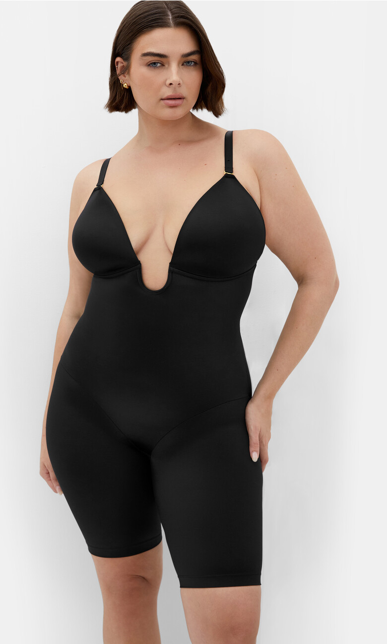 Plus Size Smooth & Chic Plunge Bodyshaper - black