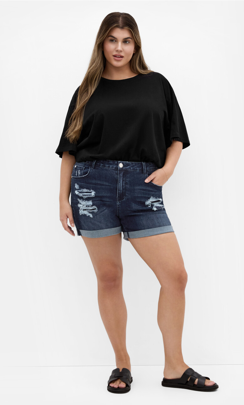 Plus Size Ripped Love Short - dark denim