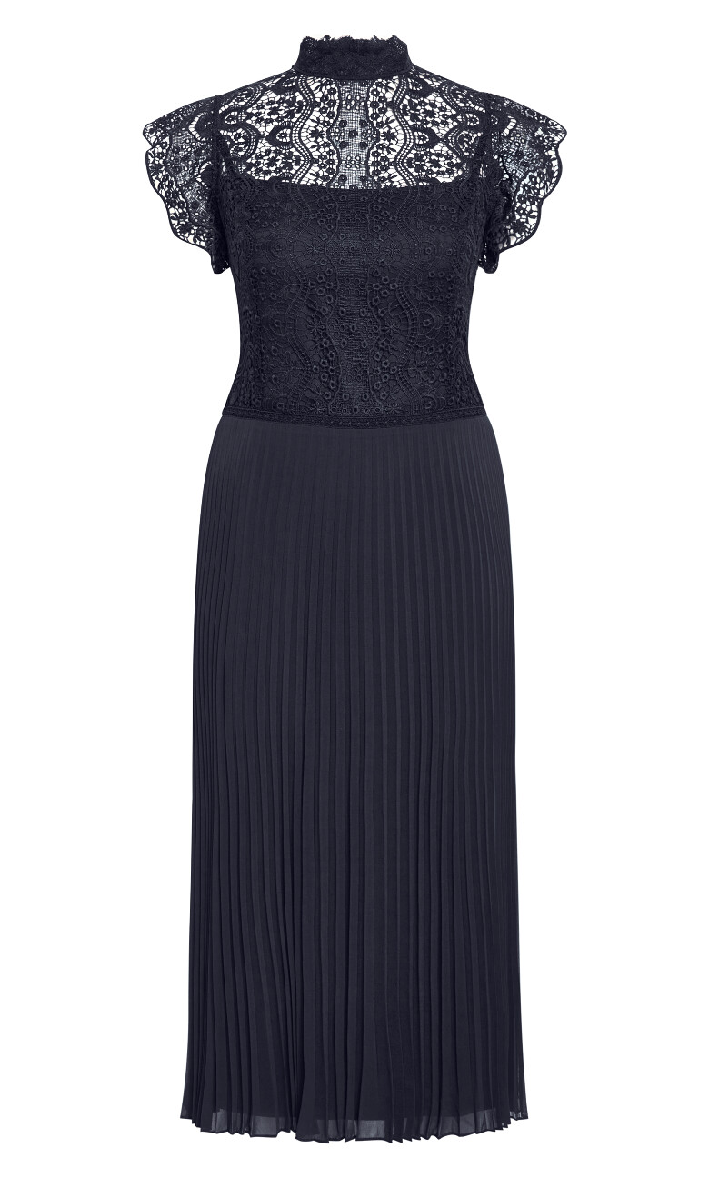 Livia High Neck Lace Midi Dress - navy