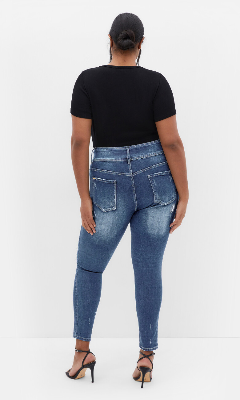 Asha Fit Patched Skinny Jean - indigo