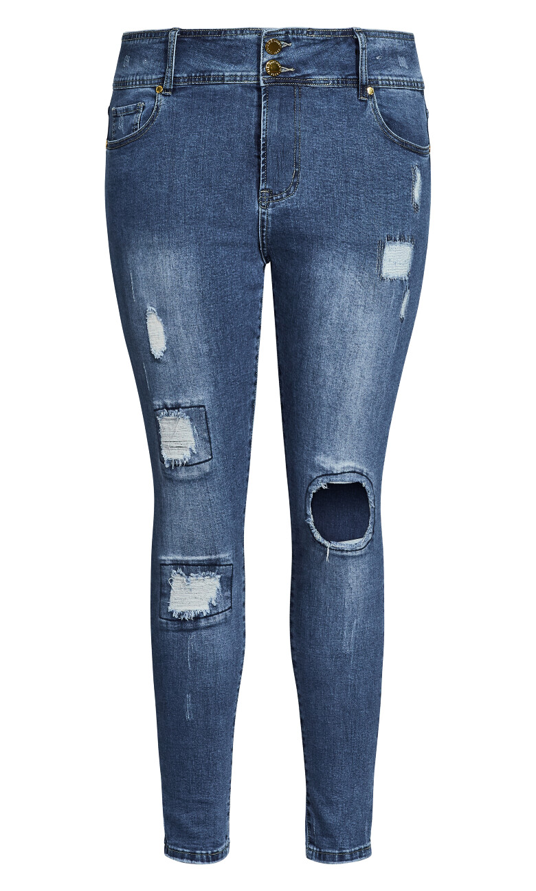 Asha Fit Patched Skinny Jean - indigo