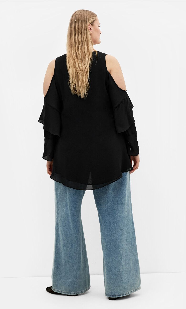 Cold Shoulder Hi Lo Top - black