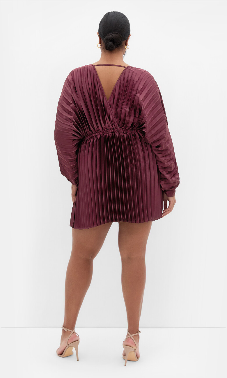Chloe Pleat Mini Dress - burgundy