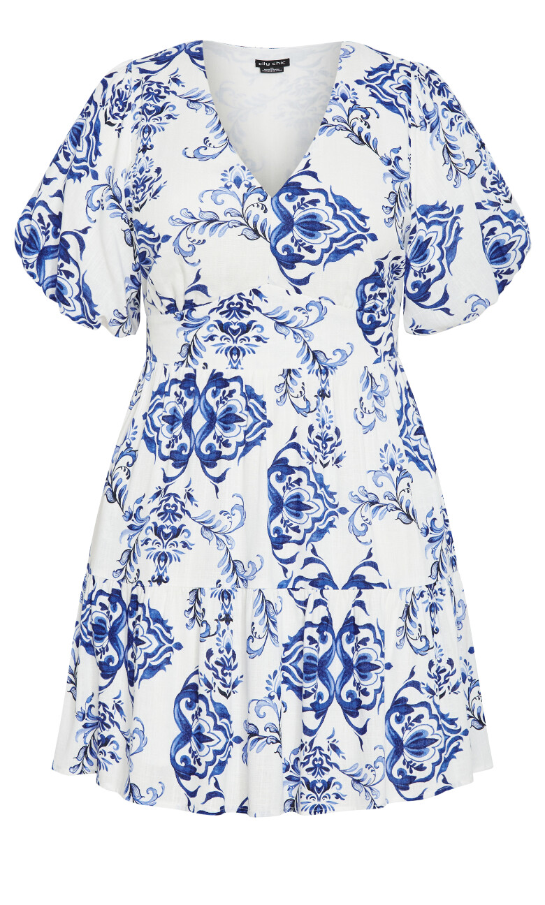 Winslow Elbow Sleeve Print Dress - white