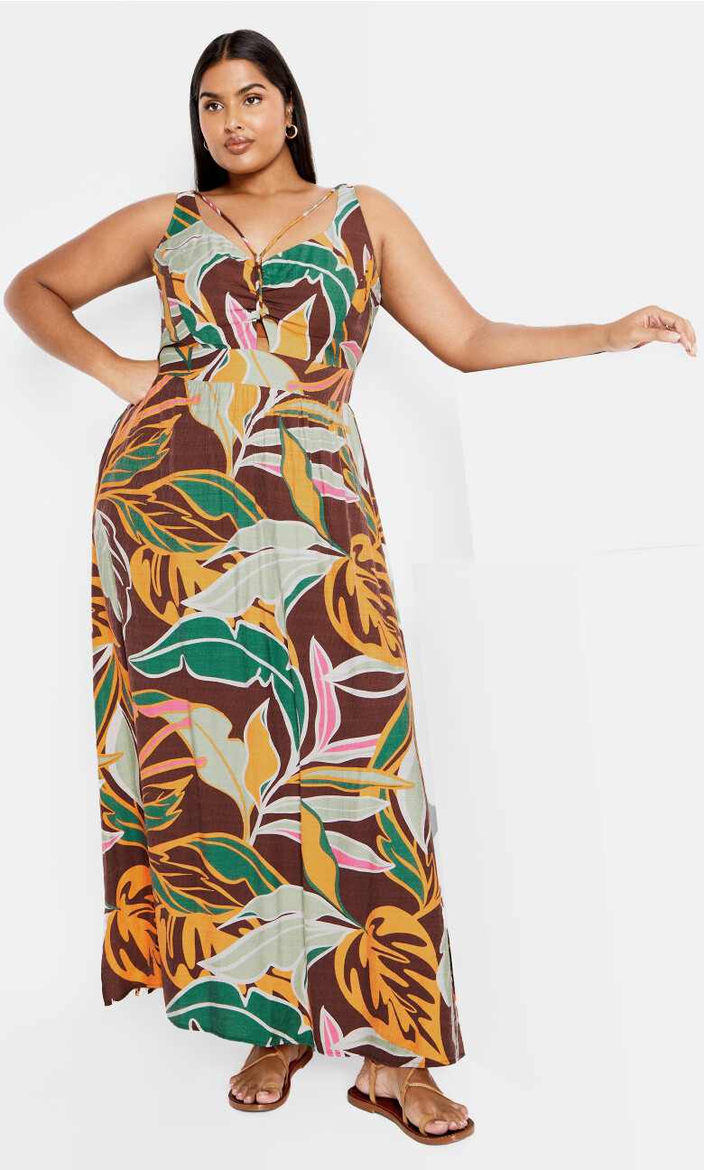 Iman Print Strap Maxi Dress - cocoa