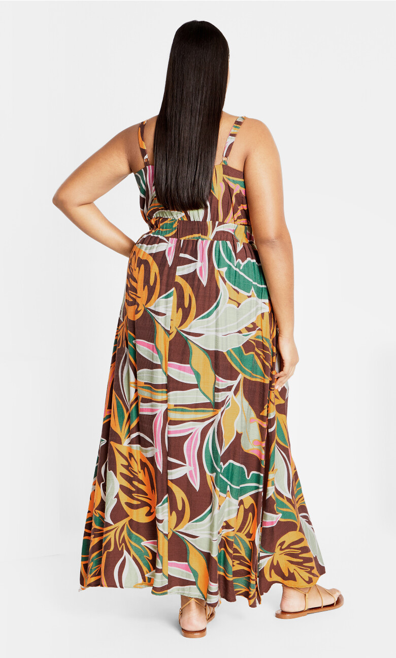Iman Print V Neck Maxi Dress - cocoa