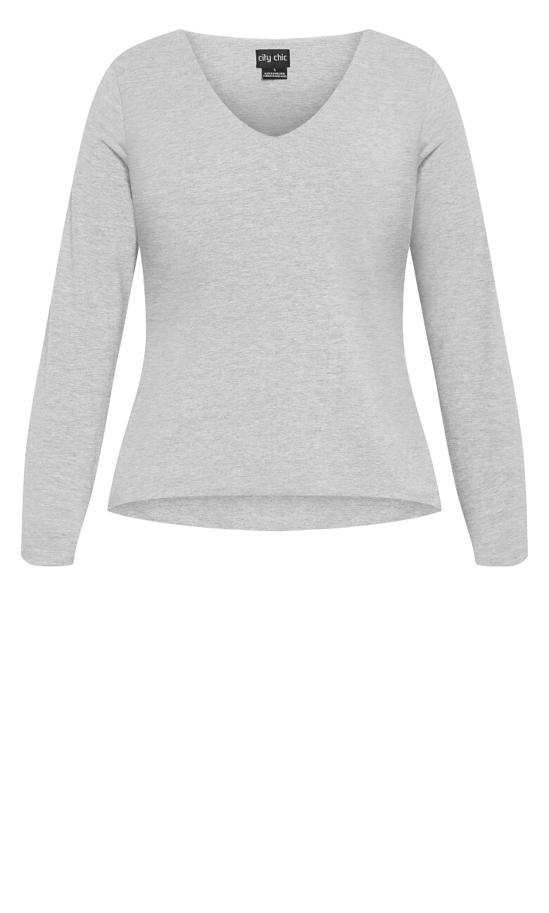 Annie V Neck Top - light grey marle