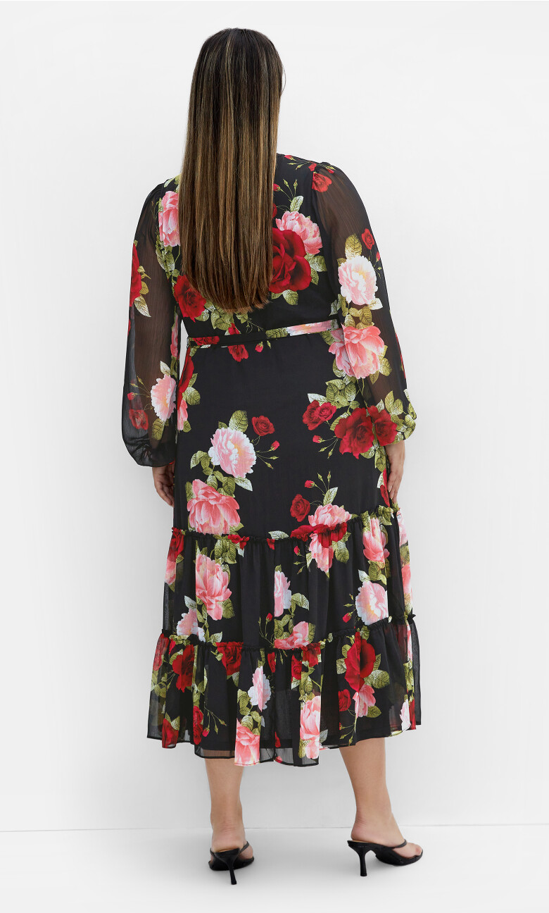 Roma Print Long Sleeve Dress - black