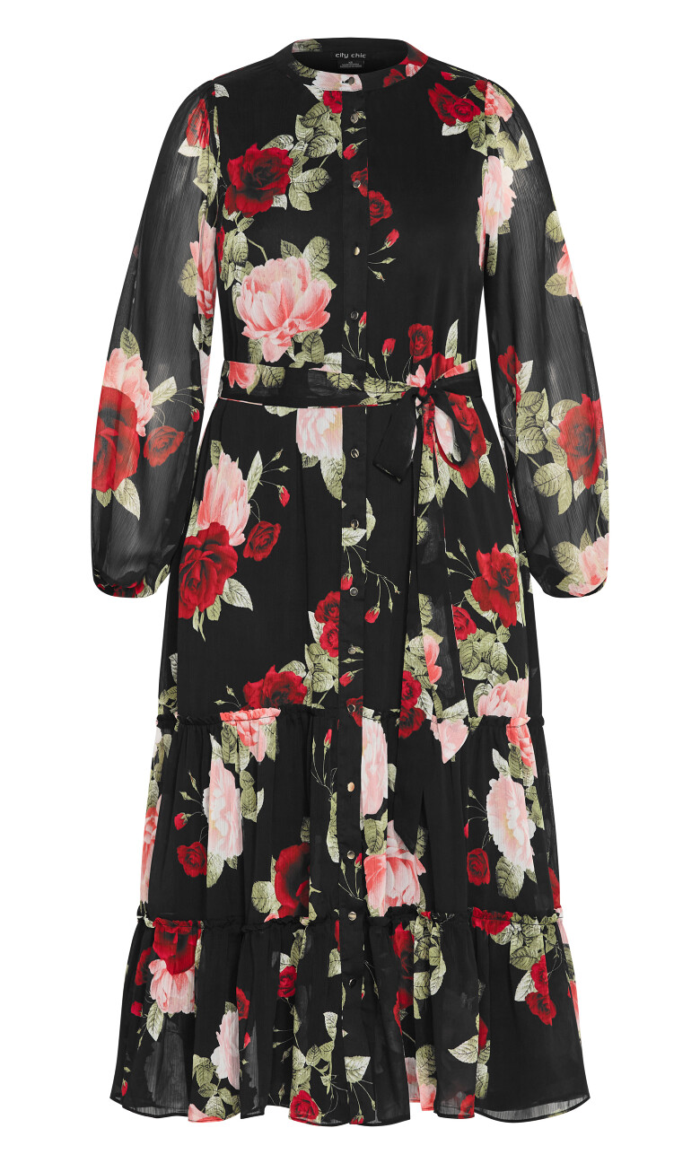 Roma Print Long Sleeve Dress - black
