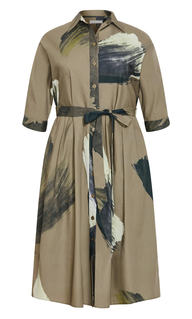 Angel Print Shirt Dress - khaki