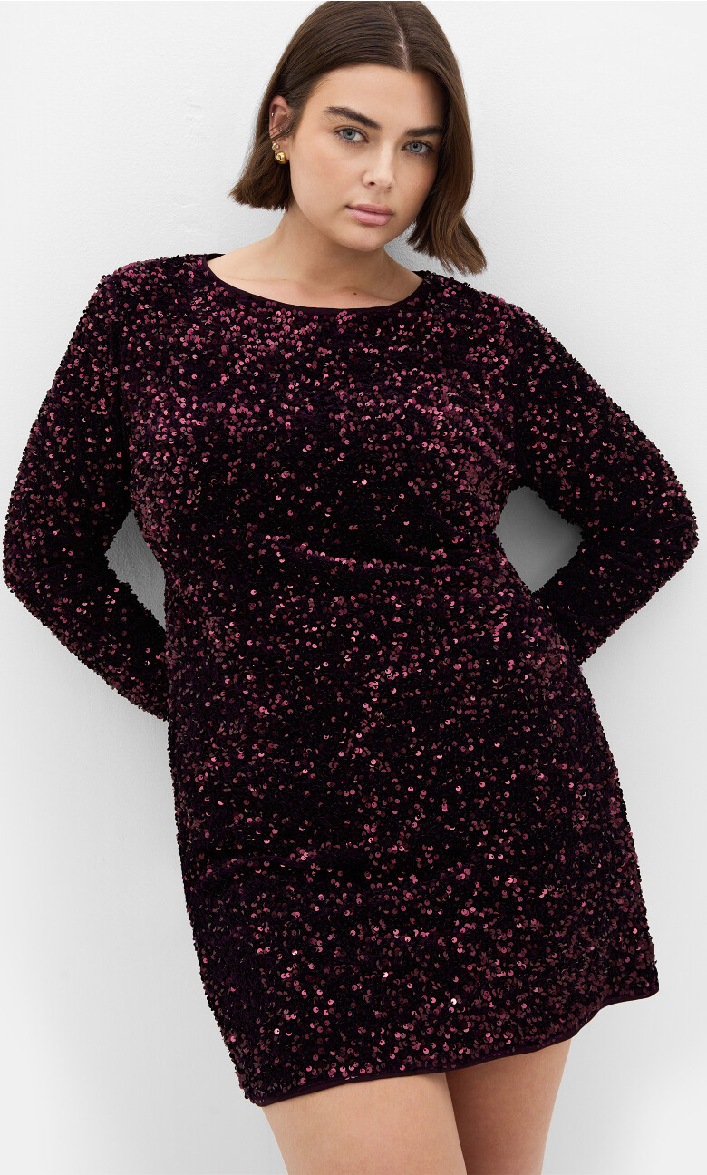 Plus Size Sequin Eclipse Dress - plum