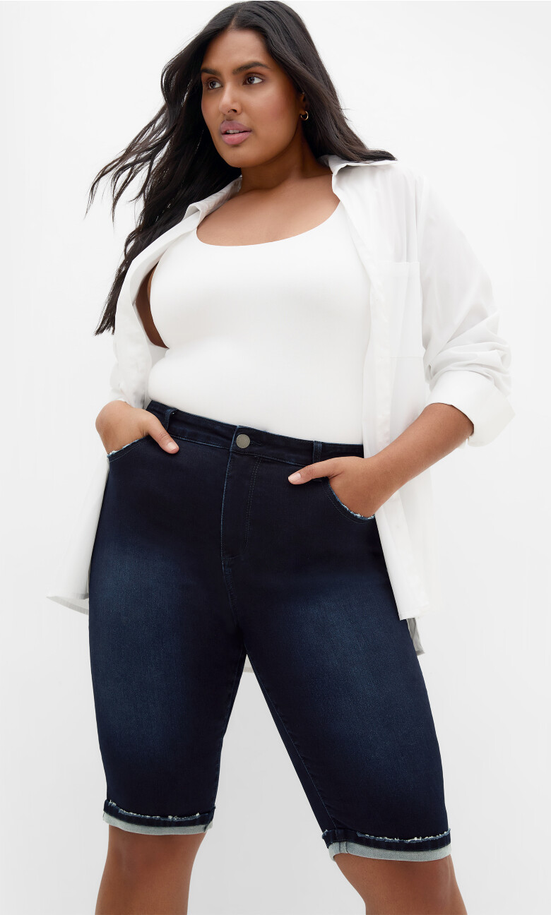 Micro Rip Short - dark denim