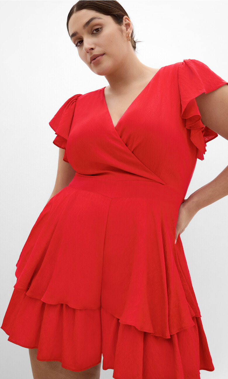 Plus Size Sunny Wrap Playsuit - red