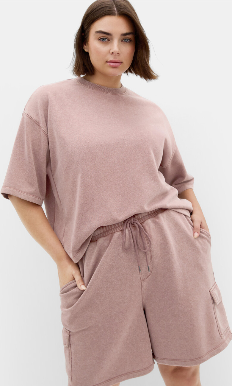 Plus Size Terry Relaxed Longline Short - Pink Marle