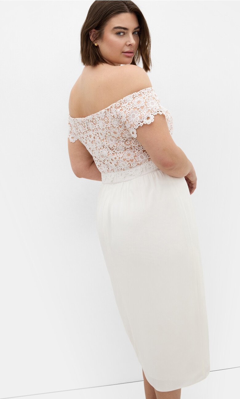 Lace Glamour Midi Dress - ivory