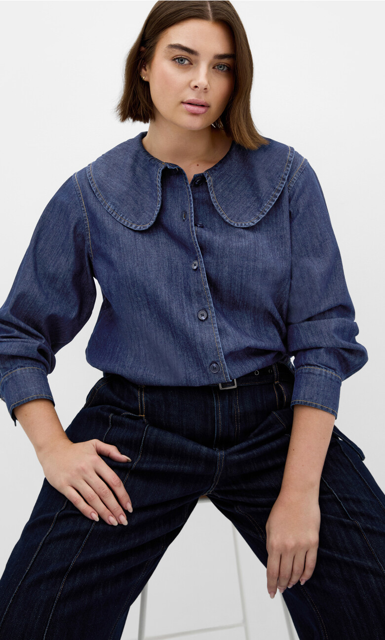 Plus Size Denim Prairie Shirt - dark wash