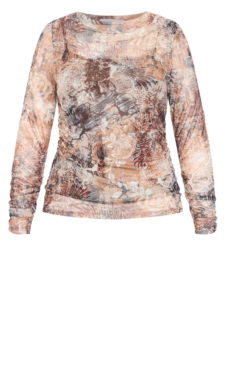 Lauryn Ruched Print Top - mocha