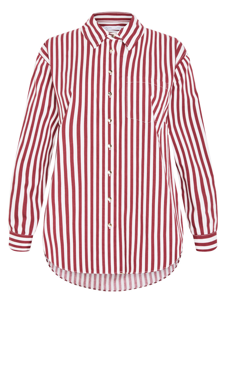 Lilia Stripe Cotton Shirt - cherry