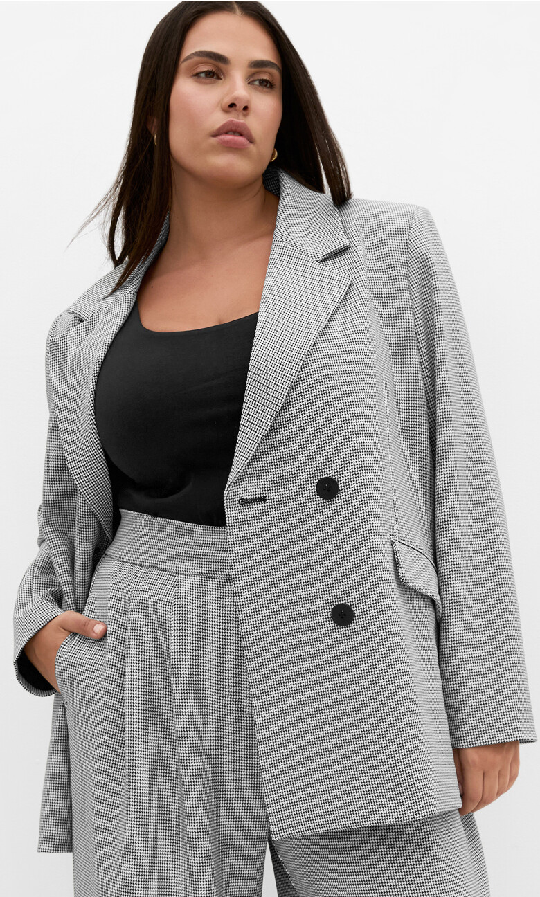 Plus Size Karla Houndstooth Print Blazer - black (UPDATE)