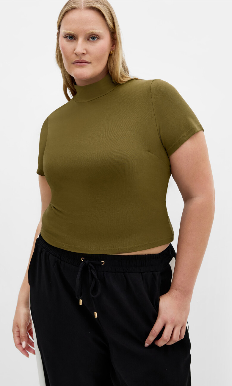 Callie Rib Crop Top - khaki