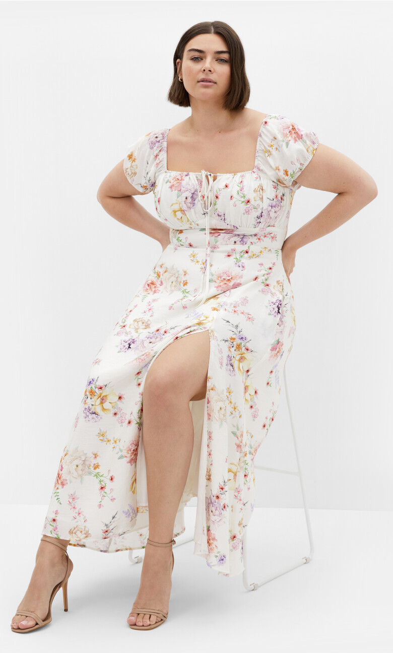 Plus Size Abbigail Floral Print Maxi Dress - ivory