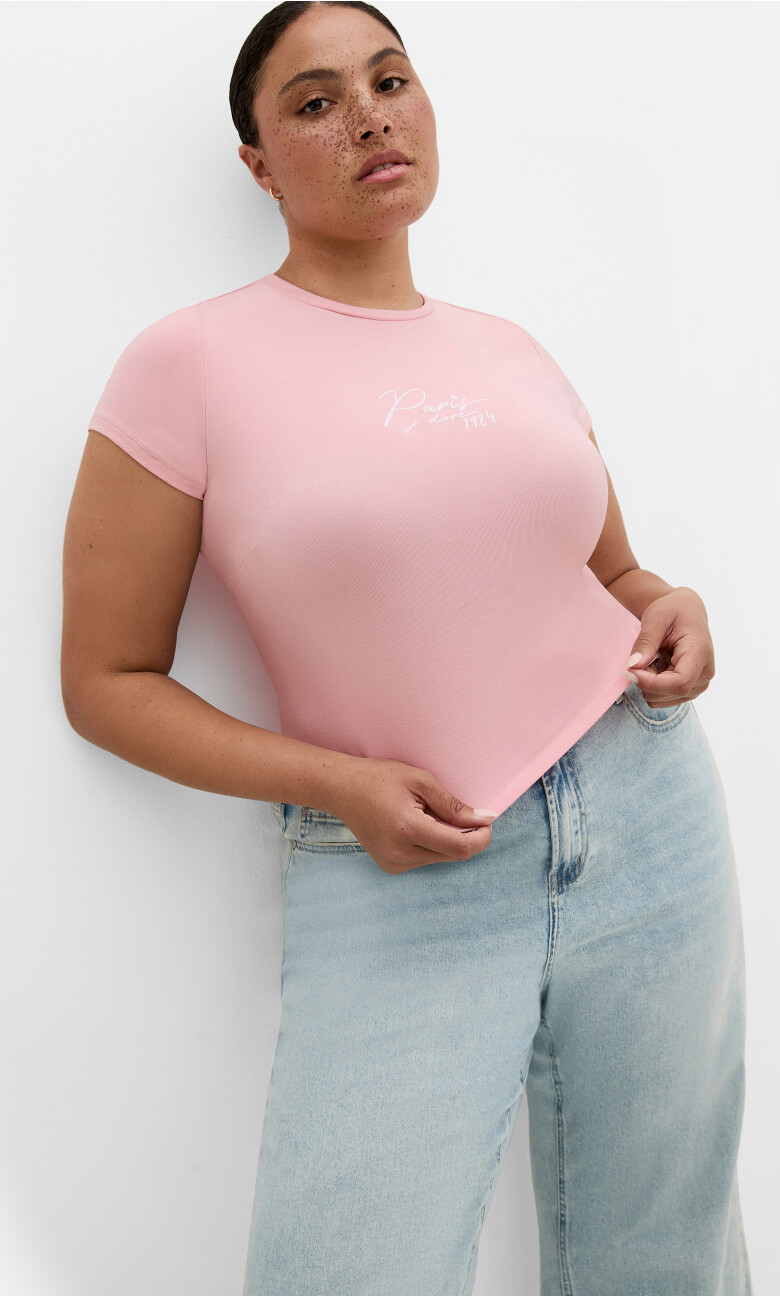 Plus Size Micro Print Tee - baby pink