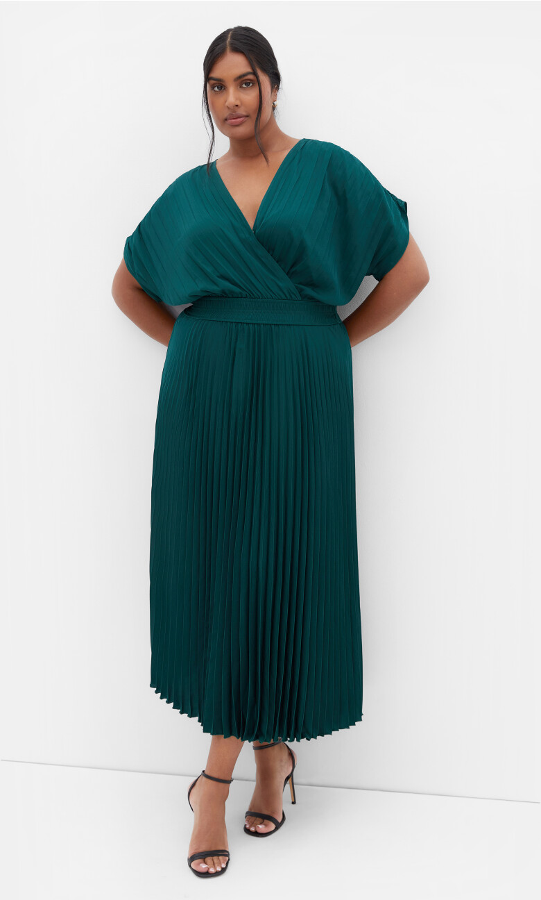 Plus Size Elia Pleat Dress - emerald