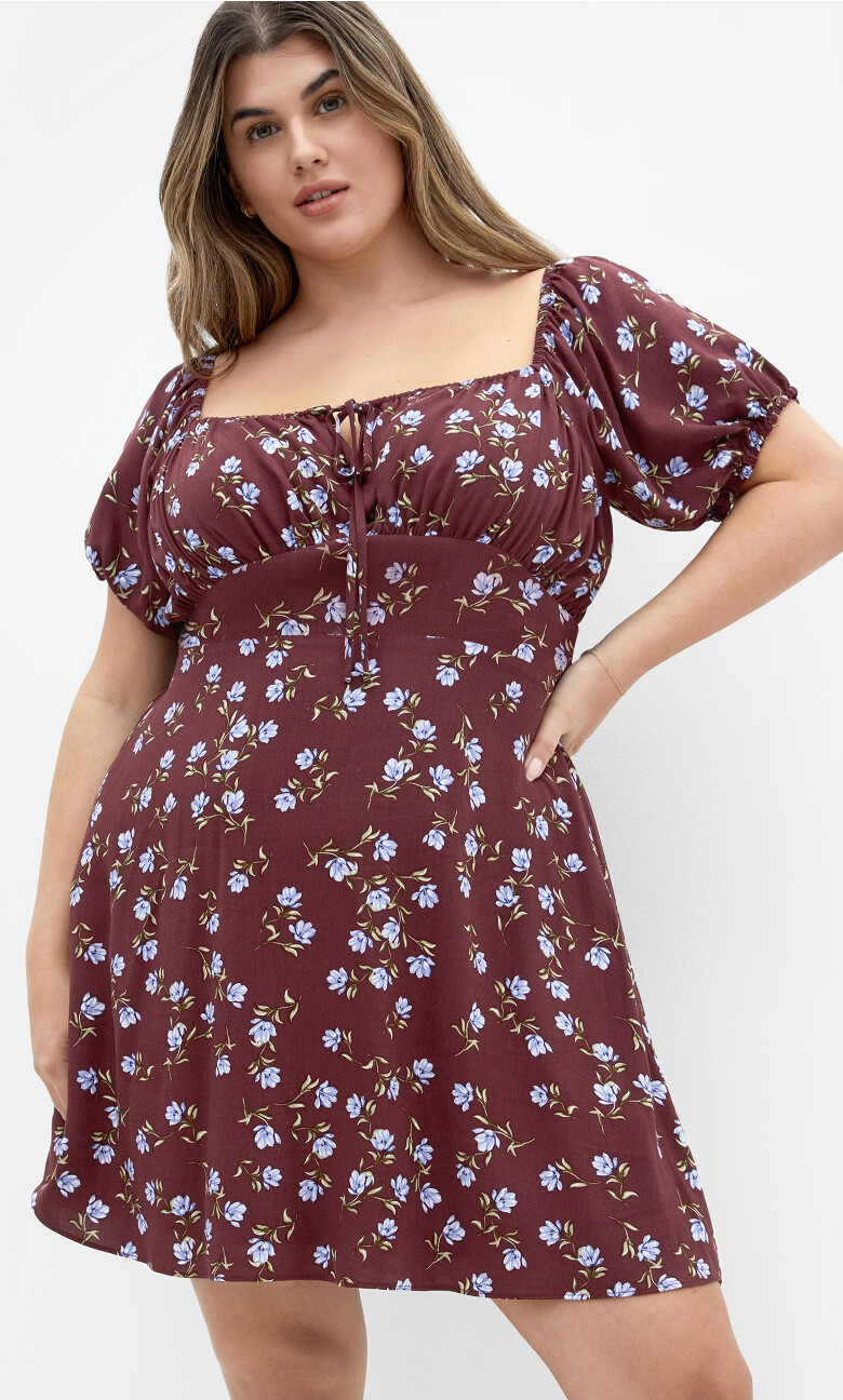 Plus Size Abbie Short Sleeve Print Mini Dress - cocoa