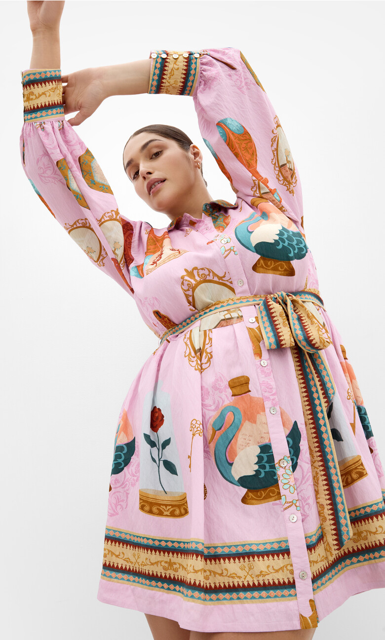 Ezra Print Mini Dress - baby pink