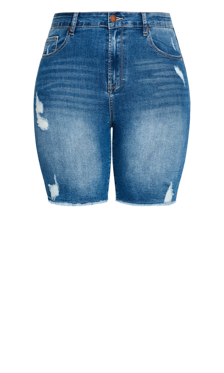 Distressed Longline Short - denim