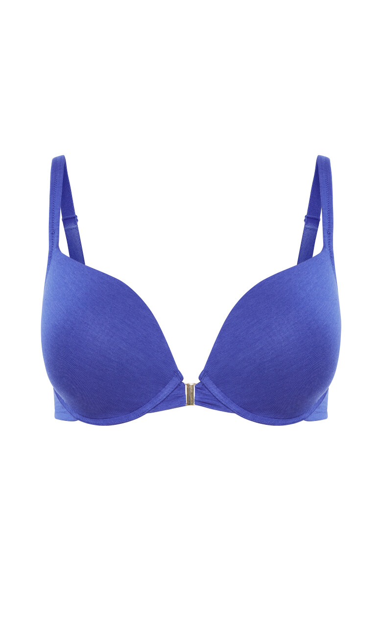 Smooth & Chic Front Close Cotton Push Up Bra - blue