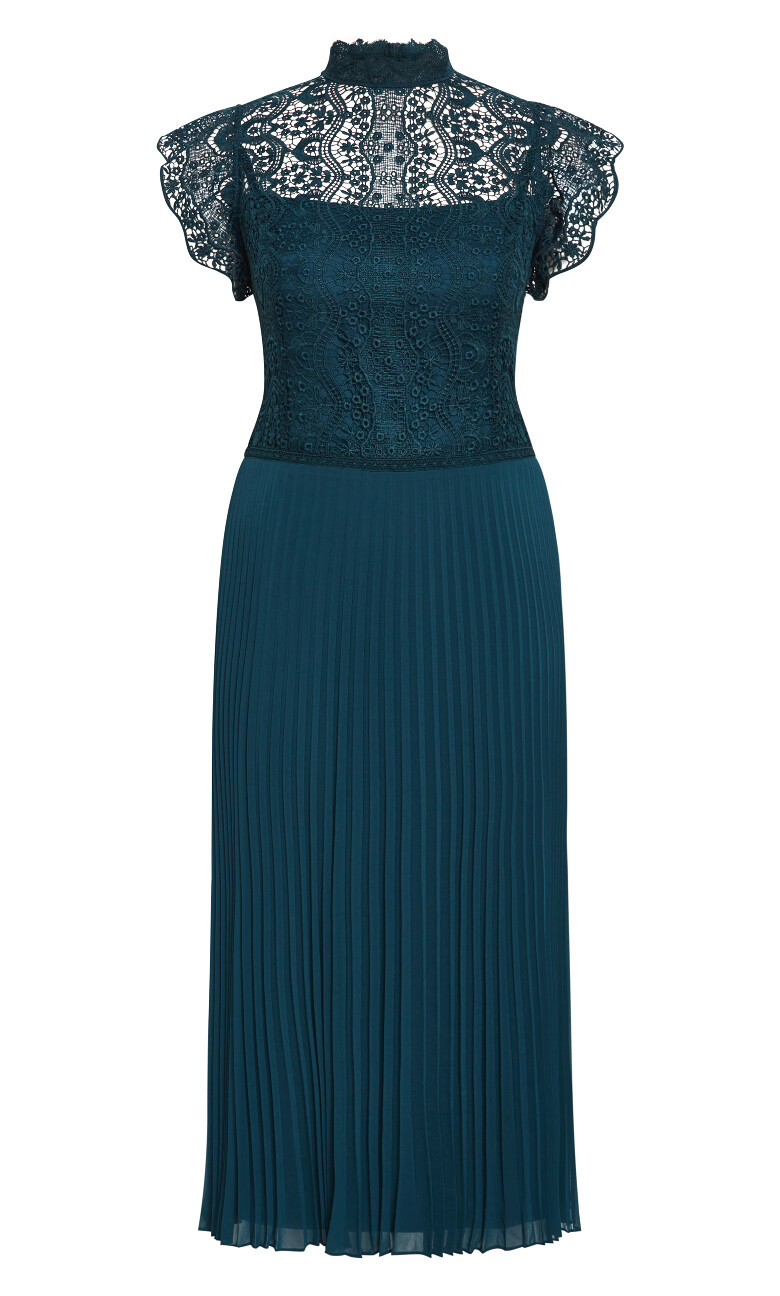 Livia High Neck Lace Midi Dress - peacock