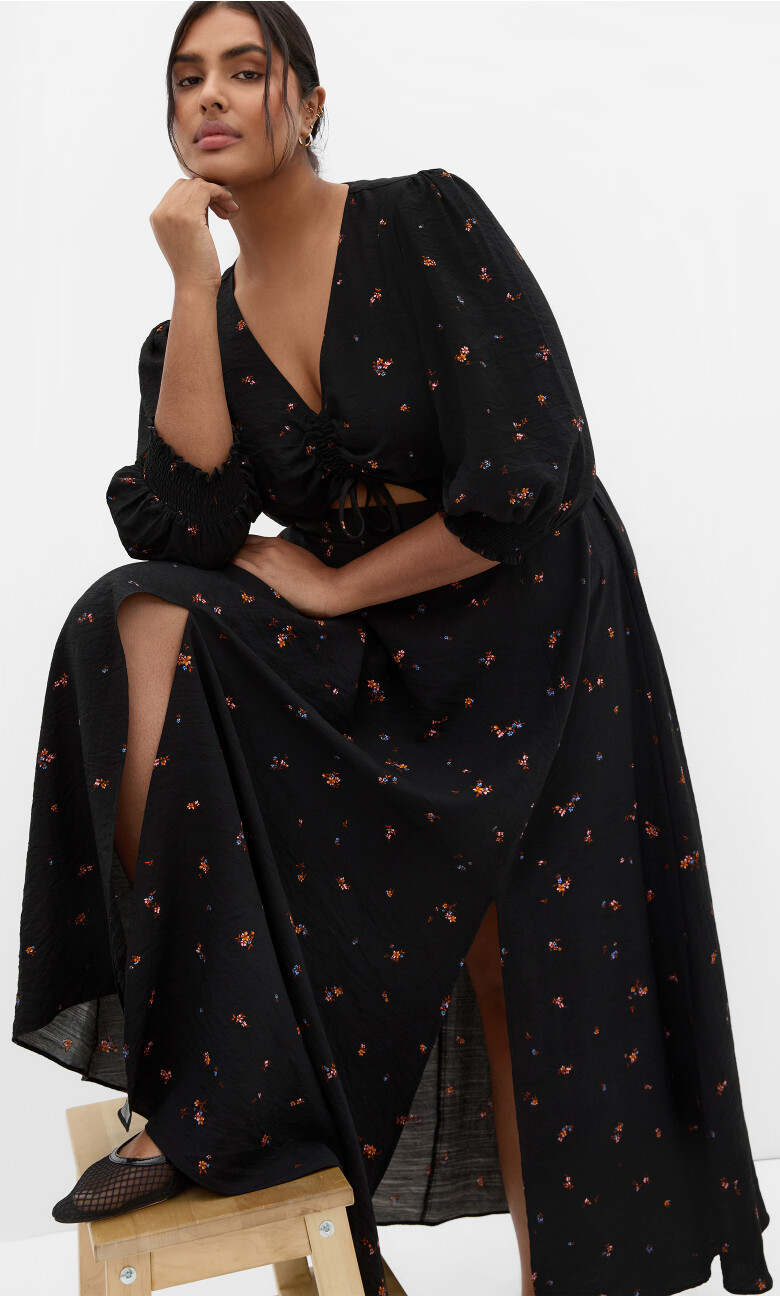 Plus Size Jolene Ditsy Maxi Dress - black