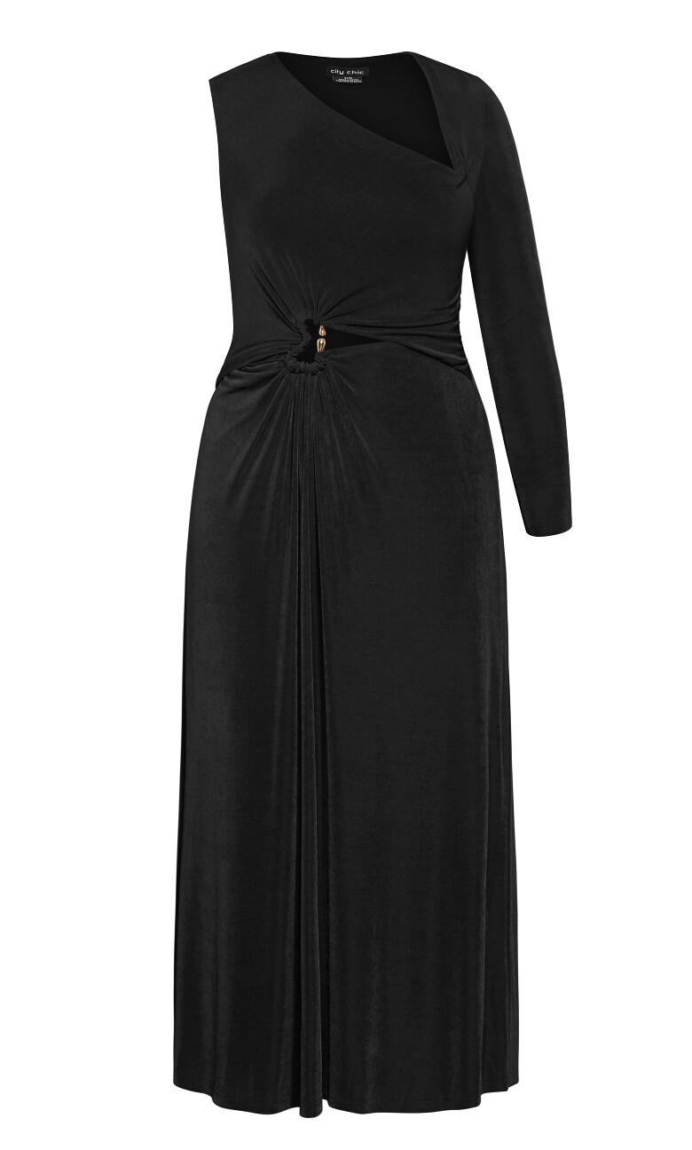 Paola One Sleeve Hardware Maxi Dress - black