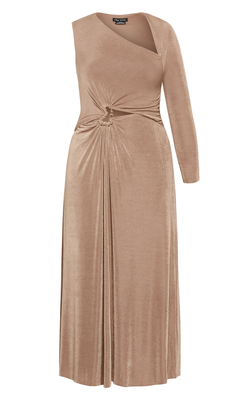 Paola One Sleeve Hardware Maxi Dress - mocha