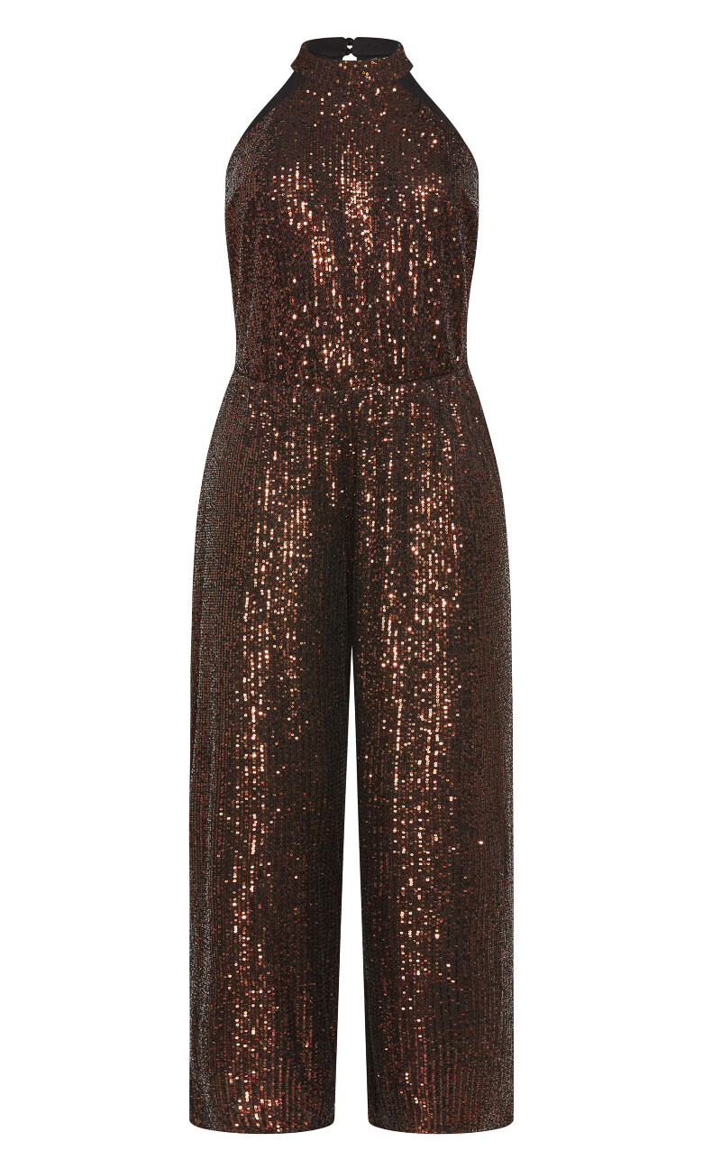 Nova Wide Leg Sequin Jumpsuit - bronze