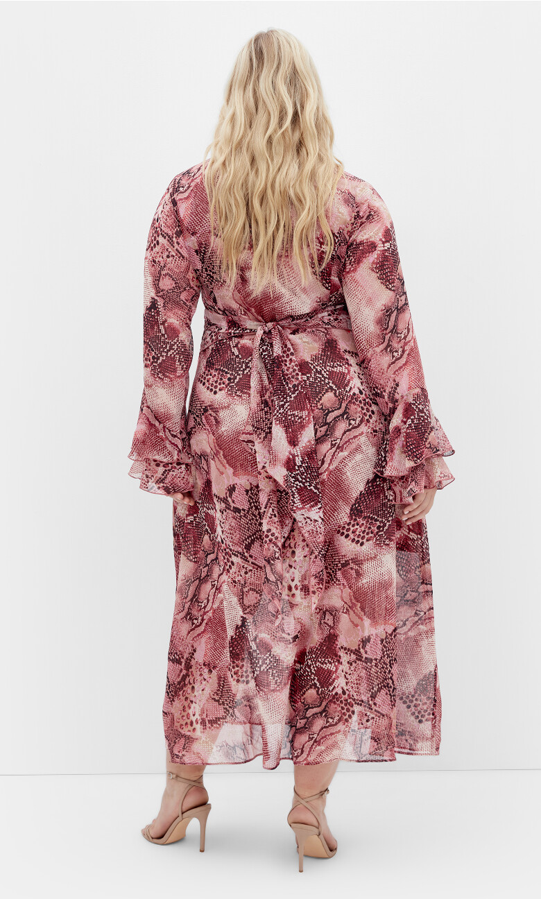 Plunge Frill Maxi Dress - snake print