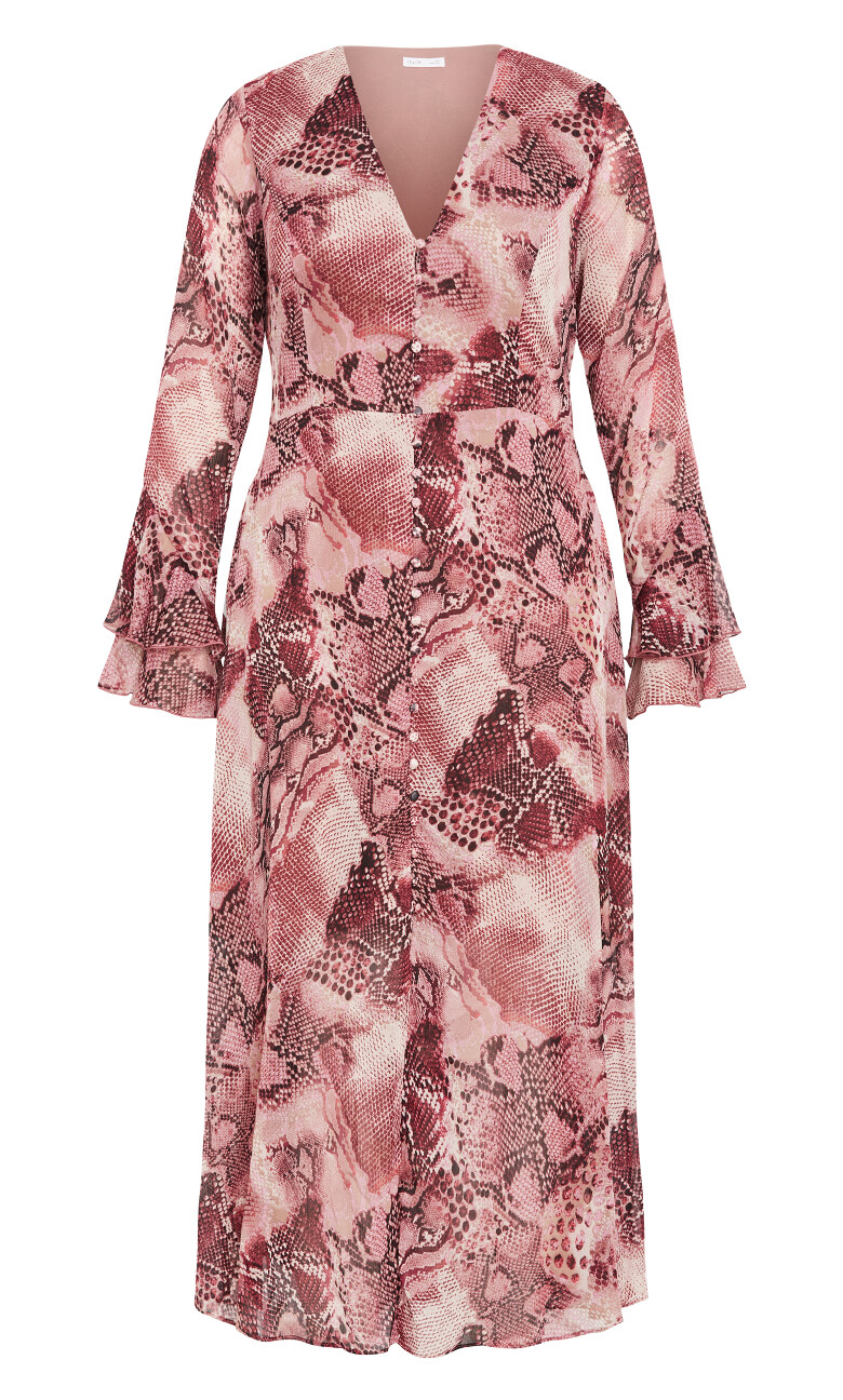 Plunge Frill Maxi Dress - snake print