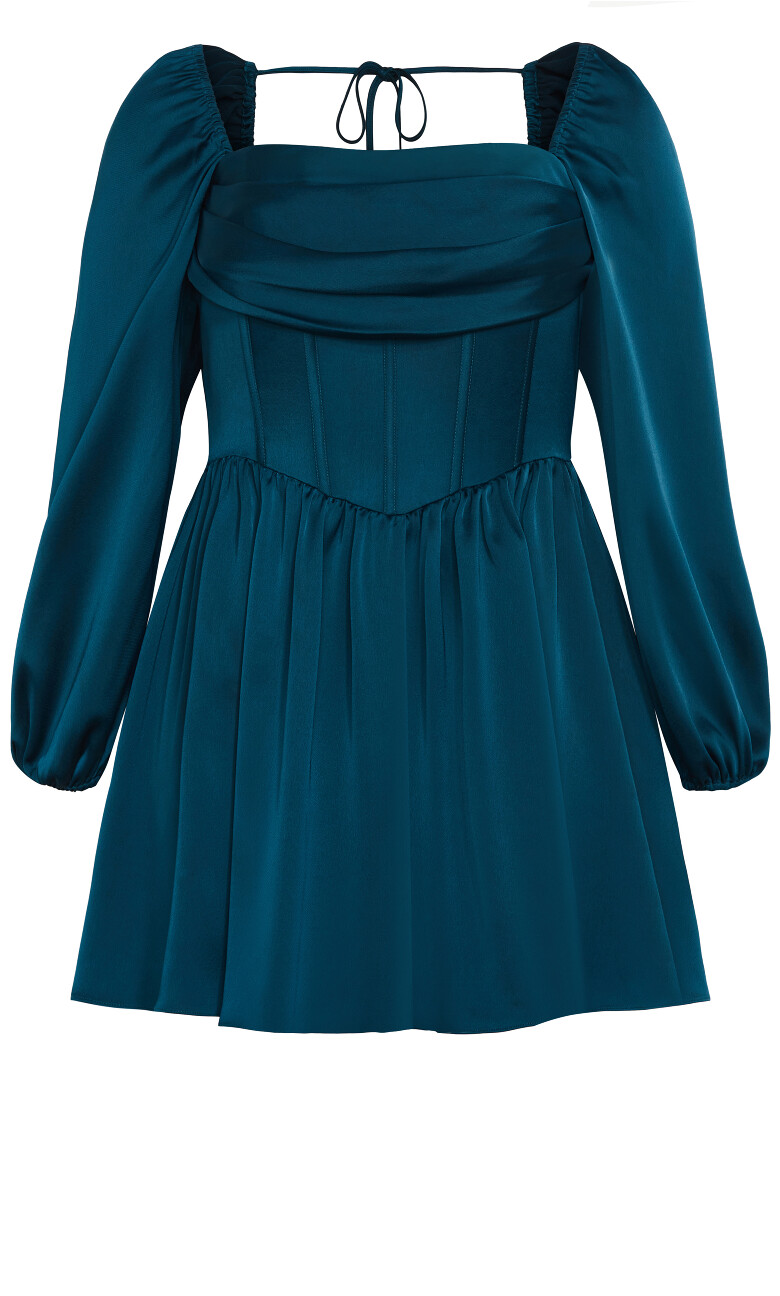 Flirty Corset Long Sleeve Mini Dress - emerald