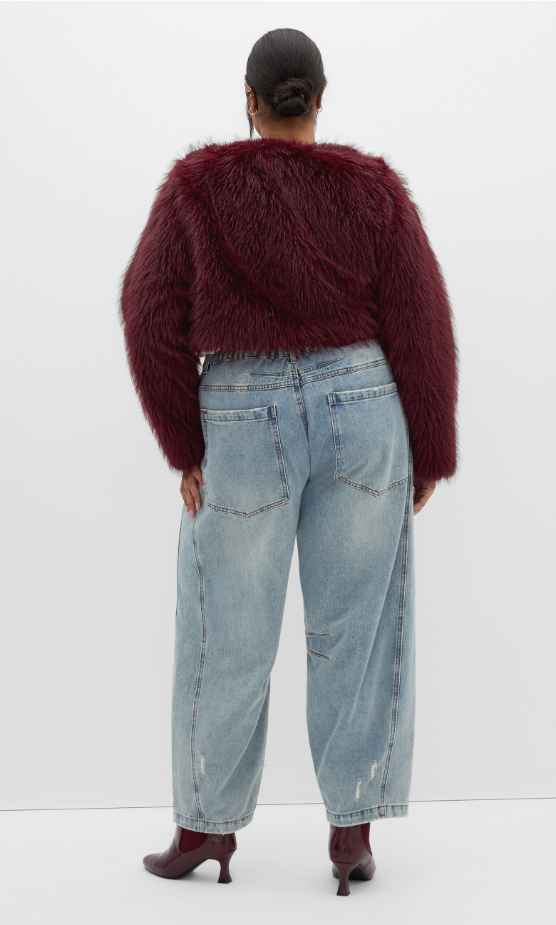 Angelica Faux Fur Crop Jacket - bordeaux