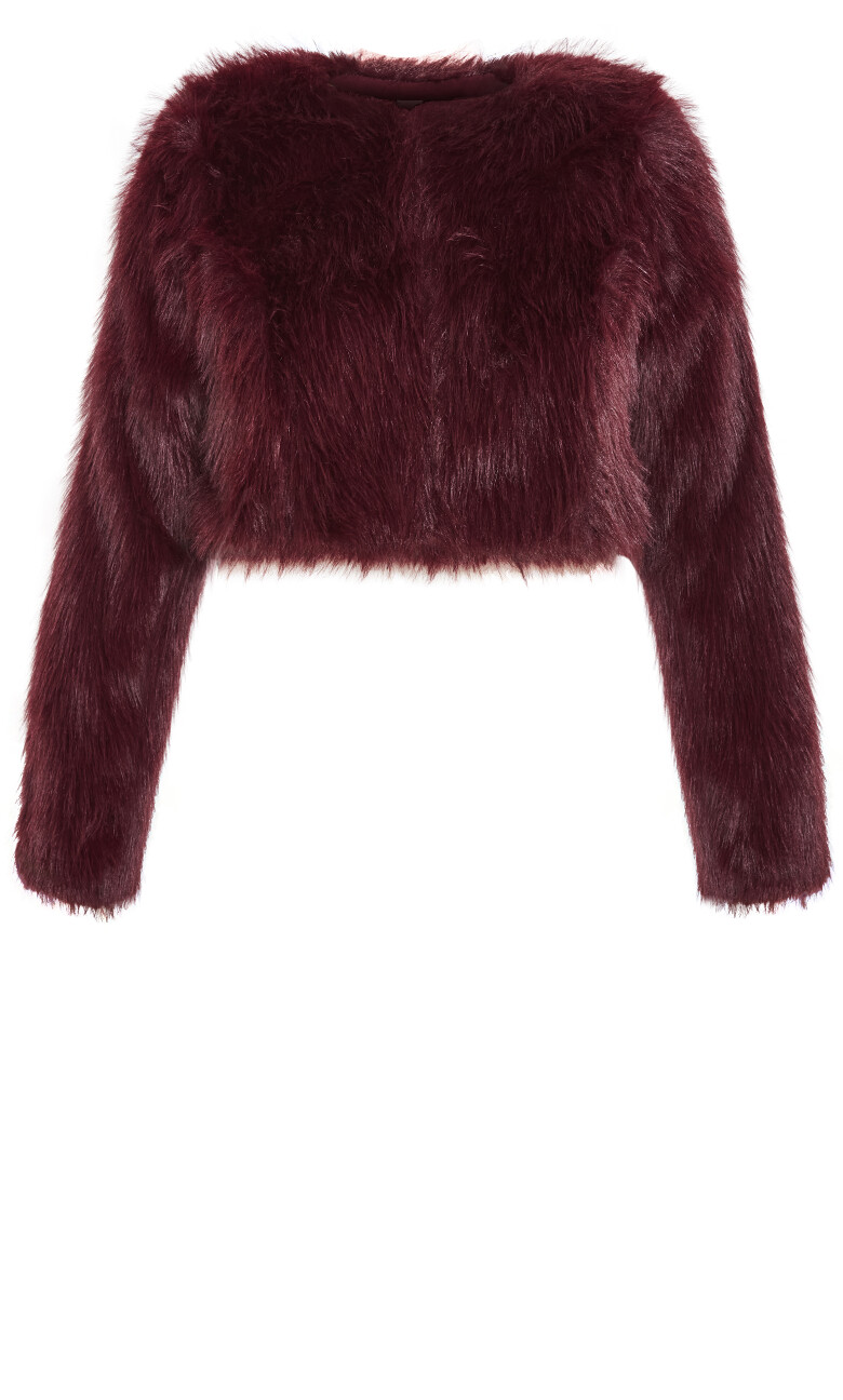 Angelica Faux Fur Crop Jacket - bordeaux